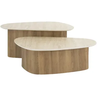 Couchtisch 2er-Set Joradis Keramik Travertin-Optik, modern dreieckig, beige, Säulengestell