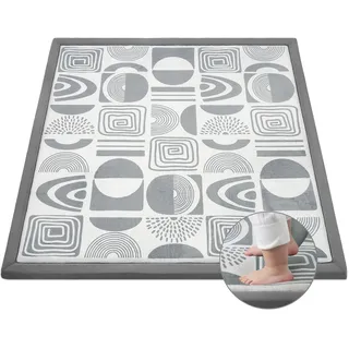 Teppich Krabbelmatte Baby 127x127x3cm, Spielmatte Krabbeldecke Turnmatte Spielteppich für Baby Kinder, für Kinderzimmer mit Hochwertigem Memory Schaum, Rutschfester Unterseite - Grau Geometrie