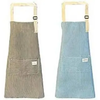 Küchenschürze Damen Tasche Baumwolle Leinen 72cm*68cm Kaffee + Blau