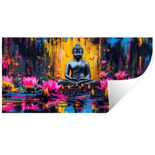 MuchoWow Wandsticker Buddha - Blumen - Kerzen - Gelb (1 St), Wandtattoo, Repositionierbar, Selbstklebend, 40x20 cm 40 cm x 20 cm x 0.1 cm