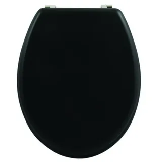 MSV - CLÉO MDF-WC-Sitz - Edelstahlscharniere - 42,5 x 36,5 x 1,6 cm - Mattschwarz - Feuchtigkeitsbeständig - Leicht zu reinigen - Passend für die meisten Standard-WCs