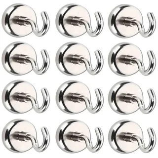 Magnet Haken,Magnete mit Haken, Magnethaken,Super Starker Neodym Magnetischer Haken Einsatzbereich Küche Badezimmer Schlafzimmer Garage Schließfächer Büro Kühlschrankmagnet Schlüsselhalter (12 Stück)