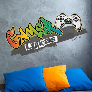 tjapalo® pkvr30 Gamer Wandtattoo Gaming Zimmer wandtattoo Gamer mit Namen Graffiti Wandsticker game controller cooles wandtattoo jugendzimmer Wandtattoo Kinderzimmer junge name, Größe: B58xH24cm