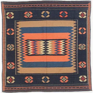Nain Trading Orientteppich Kelim Fars 141x150 Handgewebter Orientteppich / Perserteppich, quadratisch, Höhe: 5 mm schwarz