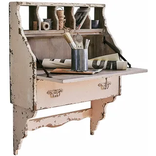 Loberon Wandsekretär Sandrine, antikbeige | Trendiger Shabby-Chic, Handgefertigt, mit Großer Schublade, Platzsparend, viel Stauraum, Schreibtisch, Tannenholz
