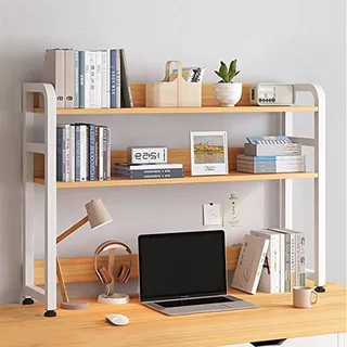 Schreibtisch-Bücherregal - Schreibtisch-Organizer, 2 -Ebenen Tischorganizer Schreibtisch, Holz Metall Multifunktion Organizer Tischregal, für Bürobedarf Home Badezimmer Küche ( Color : White , Size :