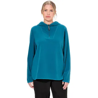 Ulla Popken Damen große Größen Übergrößen Plus Size Fleece-Troyer, kurz, Oversized, Kapuze, Langarm, recycelt dunkelpetrol 50+ 834626751-50+ - 50-52