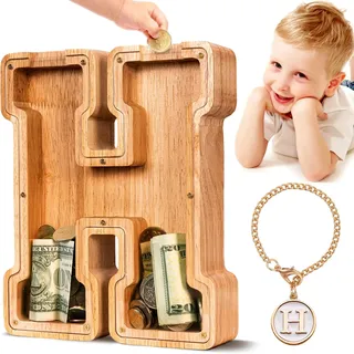 Spardose Holz Kinder personalisiert mit Buchstabe Sparschwein H