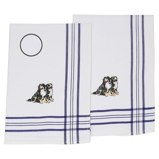 Betz Geschirrtuch 2 Stück Geschirrtücher Küchenhandtuch Gläsertücher Waffelpiqué blau Bestickt Motiv Hunde Größe: 50 x 70 cm blau|weiß