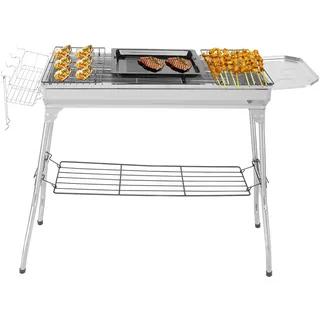 LEADZM Holzkohlegrill, Edelstahl Camping Klappgrill,100x31x71cm Außen, Terrasse, Camping, Grillparty, 5-10 Personen Verwendung