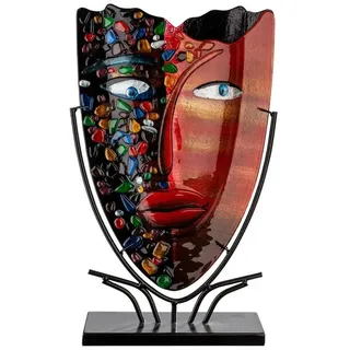 GILDE Dekovase VISAGE Vase - rot, schwarz - Glas - H. 49cm x B. 30cm - Dekovase (1 Stück), Glasvase mit Gesichtsmotiv - Blumenvase für Tischdeko und Vasen-Deko rot|schwarz