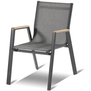 HARTMAN Aruba Stapelsessel, xerix/anthrazit, Alu/Textilene, mit Armlehnen aus Teak