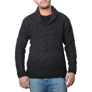 Kunst und Magie Herren Strickpullover Wollpullover mit Schalkragen und warmen Fleecefutter, Farbe:Black/Schwarz, Größe:L - L