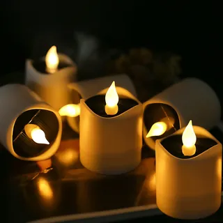 Solar Kerzenlichter, 6er-Pack Teelichter LED Solarenergie Flammenlose Kerzen Solar Kerzen Outdoor Wasserdichte Kerzen für Valentinstag Dekoration,Party Wohnkultur,Geburtstag,Hochzeit Deko (Warmweiß)