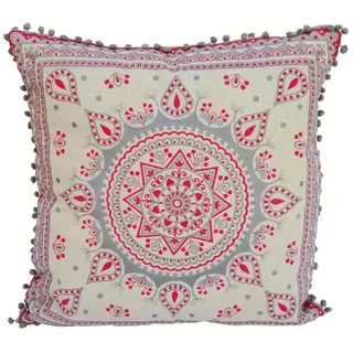 Casa Moro Dekokissen Orientalisches Ethno Kissen Taima aus reiner Baumwolle bestickt, Boho Zierkissen Mandala Kissen bunt Sitzkissen Couchkissen mit Bommeln beige 55 cm x 55 cm