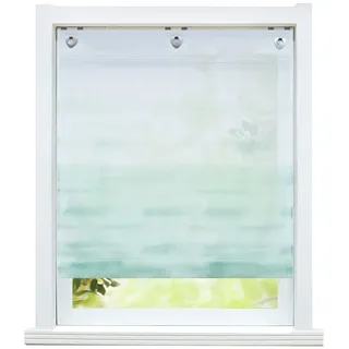 ESLIR Raffrollo ohne Bohren Raffgardine mit Ösen Transparent Gardinen mit U-Haken Ösenrollo Voile Farbverlauf Muster Grün BxH 60x140cm 1 Stück