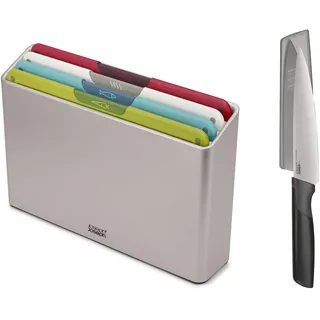 Joseph Joseph Folio Icon 4-teiliges Schneidebrett-Set mit Aufbewahrungskoffer und Elevate-Messer