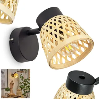 Wandleuchte Rombarral, moderne Wandlampe, Metall/Rattan in Schwarz/Natur, verstellbare Leuchte im skandinavischen Design mit Schirm in Gitter-Optik und Lichteffekt, 1-flammig, E14, ohne Leuchtmittel