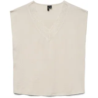 VERO MODA Damen Vmsafa Sl V-Neck Lace Top WVN Ga Noos, Pumice Stone, XS - XS