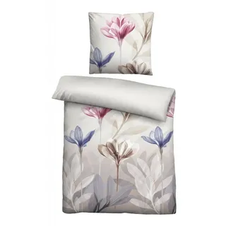biberna Bettgarnitur Blume Taupe 135 x 200 cm + 80 x 80 cm