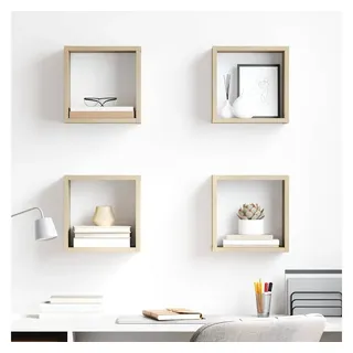 furnicato Wandregal Wand-Würfelregal-Set 26x15x26 cm Sonoma-Eiche Massivholz, 4-tlg., Stabile Schweberegale als 4er-Set für Wohnzimmer und Schlafzimmer braun 26 cm x 26 cm x 15 cm
