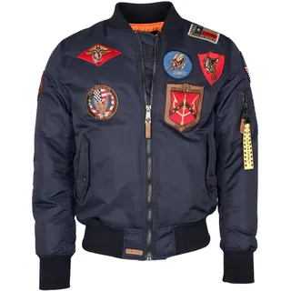 Bomberjacke TOP GUN "im Pilotenstil mit Patches TG20191053", Herren, Gr. 58 (3XL), blau (navy), Obermaterial: 100% Nylon. Innenfutter: 100% Polyester. Strick: 100% Polyester. Wattierung: 100% Polyester, Jacken Bomberjacke
