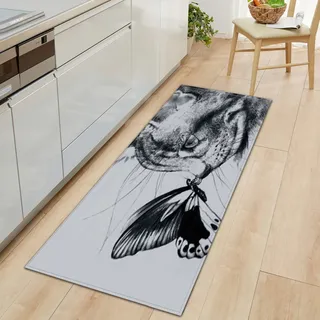 GOKSEL Küchenläufer Doodle Katze&Schmetterling Rutschfester,wasserdichter,abwaschbarer Küchenteppich,Teppich Läufer Küchenmatte für,Flur,Schlafzimmer,Badezimmer 60 x 120cm