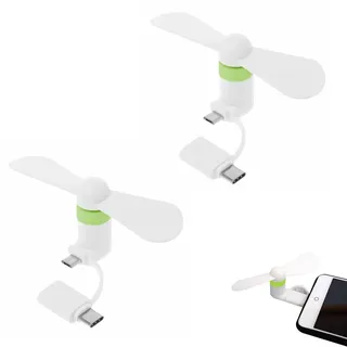 2 in 1 Mini-Handy-Ventilator,Mini-Handy-Lüfter,Tragbarer Rotierender Ventilators,USB Ventilator Klein Leise,Kompatibel mit Type-C/Lightning-Port,für Android-Telefone und Type-C-Telefone (2Stk-Weiß)