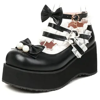 Frauen-Entzückende Lolita-Plateaupumps mit Schnallen-Knöchelverschluss – Vintage-Uniformschuhe für Cosplay-Events,Schwarz,39 EU - 39 EU