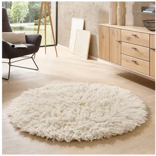 THEKO Wollteppich Alba Uni, rund, Höhe: 70 mm, original griechischer Flokati, Hochflor, reine Wolle, Unifarben weiß Ø 250 cm x 70 mm
