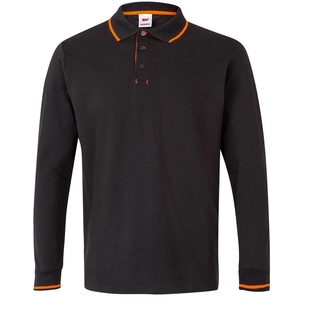 Velilla 105515; Zweifarbiges Poloshirt, gestreift, langärmelig, Schwarz und Orange Fúor, Größe XL