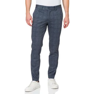 Only & Sons Herren Chino Hose ONSMARK SLIM CHECK 9887 Slim Fit - Stretch, Größe:34W / 32L, Farbe:Dress Blues 22019887 Normaler Bund Reißverschluss W 34 L 32