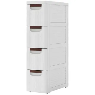 KOMFOTTEU Sideboard Nischenschrank Badschrank, mit 4 Schubladen & Rollen weiß