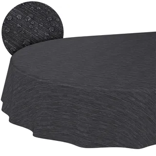 ANRO Wachstuchtischdecke Anthrazit Oval 200x140 cm Schnittkante | Abwaschbar · Rutschfest · Pflegeleicht · Wasserabweisend · Wetterfest für In- & Outdoor