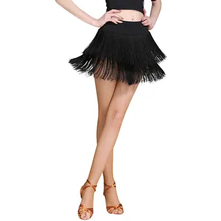 Z&X Fransenröcke für Frauen, Tanz, Performance, Festival, Rave, Shorts, Rock, elastische Taille, Bleistift, Figurbetonter Rock, 025 Schwarz, Mittel - M