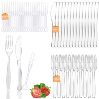 Plastikbesteck, 300 Stück Party Besteck Wiederverwendbar, Plastikgabeln, Plastik Messer, Robustes Kunststoffbesteck, Plastikbesteck Set für Familienfeiern Outdoor Dinne