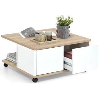 FMD Möbel, 659-001E Twin 1 Couchtisch, spanplatte, eiche / weiß edelglanz, maße 70.0 x 70.0 x 36.0 cm (BHT)