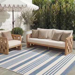 SAFAVIEH Geometrisch Teppich für Wohnzimmer, Esszimmer, Schlafzimmer - Courtyard Collection, Kurzer Flor, Beige und Blau, 201 X 290 cm