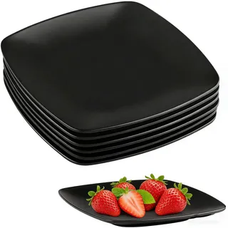 YuLiMirich 6er Set Speiseteller Schwarz, Groß Teller Eckig Dessertteller, Wiederverwendbar Dessertteller Camping Teller Picknickteller für Fleisch, Sushi, Snacks und Salate