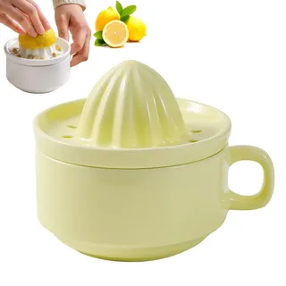 Pasdrucn Zitronenpresse Porzellan, Zitruspresse Manuell Mit Behälter 200ml, Keramik Orangenpresse Manuell, Keramik Zitronenpresse Handpresse, Porzellan Lemon Squeezer Spülmaschinengeeignet (Gelb)