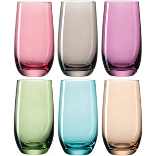 Leonardo Sora Trink-Gläser 6er Set, buntes Gläser-Set, spülmaschinengeeignete Saft-Gläser, Wasser-Gläser, Trink-Becher in 6 Farben, 390 ml, Bunt, 047287