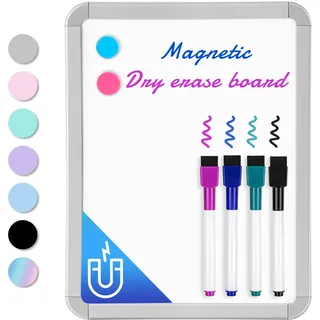 VUSIGN Magnettafel A4 mit Whiteboard Stiften & Zubehör – Magnetisches Whiteboard Klein für Zuhause, Schule & Büro – Trocken abwischbar mit Magneten, Klebepads & Stift mit Schwamm, Grau