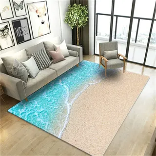 Strand Meer Wellen 3D Landschaft Gedruckter Teppich - Flanell Schwamm Große Boden Matte für Wohnzimmer, Bad, Schlafzimmer - Weicher Doormat Küchenteppich (Farbe4, 100 x 120 cm)