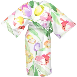 Kimono APELT "Tulip 120x110", bunt (weiß), L:110cm, Baumwolle, Hausmäntel, Kimono mit Bindeband Größe120x105, Baumwoll-Satin, Digitaldruck