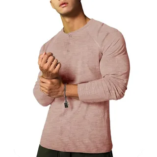 YCHSXAIZ Herren T-Shirt Henley Lange Ärmel Baumwolle Passform Khaki L - L