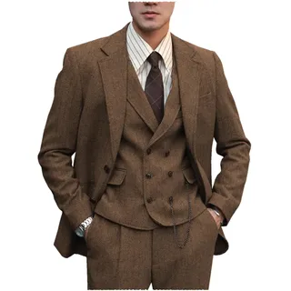 Tuikayoo Herren Anzug Formal Tweed Wolle Fischgrät 3 Stück Hochzeit Slim Fit Anzug Prom Smokings für Trauzeugen - XXL