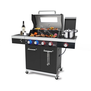 El Fuego El Fuego® Gasgrill ''KINGSTON'' 4 + 1 Brenner, Infrarotbrenner, 2 Hochleistungsbrenner, LED-Beleuchtung, mit Sichtfenster, inkl. Abdeckhaube