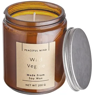 BUTLERS Duftkerze im Glas mit Schraubdeckel -Wild Veggie Peaceful Mind- Natürliche Sojawachs-Kerze Mind. 30 Std. Brenndauer | Aromakerzen & Aromatherapie-Duft für den Winter