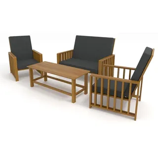 SET Solena Gartenmöbel Goldene Eiche mit graphitfarbenen Kissen 2 Sesseln Sofa und Tisch aus Kiefernholz für Terrasse Balkon Lounge Möbel modern - Grau