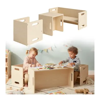 Bellabino Kindersitzgruppe Aki, 3 verschiedene Sitzhöhen, (2x Stuhl, 1x Bank), natur unbehandelt, 2in1 als Sitz oder Tisch nutzbar